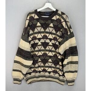 Vintage Gant Hand Intarsia Argyle Pattern‎ Knitted Grandpa Sweater Men's Sz XL